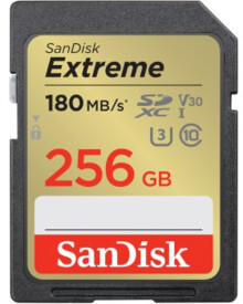 SanDisk Extreme 256 GB SDXC Memory Card 180 MB/s and 130 MB/s UHS-I, Class 10, U3, V30