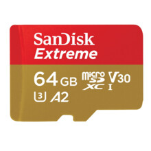 SanDisk Extreme microSDXC 64GB + SD Adapter 170MB/s and 80MB/s A2 C10 V30 UHS-I U3