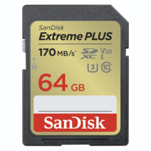 SanDisk Extreme PLUS 64GB SDXC Memory Card 170MB/s and 80MB/s, UHS-I, Class 10, U3, V30