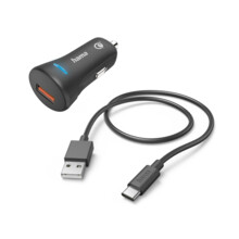 Hama set: rychl� USB nab�je�ka do vozidla QC 3.0 19,5 W + kabel USB A-C 1,5 m